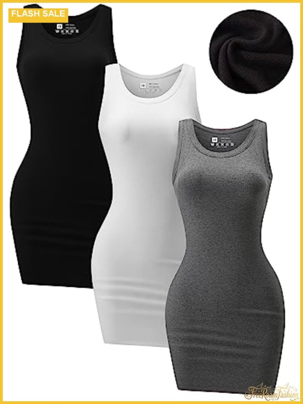 3 Pack Summer Bodycon Dresses Sleeveless Ribbed Tank Mini Dress